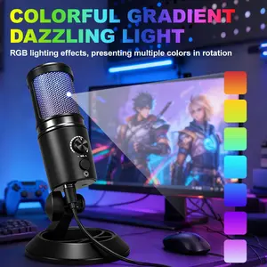 Gaming USB Microphone, Dynamic Pc Mic with RGB Ambient Lighting, Clear Voice Without Distortion, Plug and Play, Perfect for Streaming and Gaming, Dynamic RGB Mic