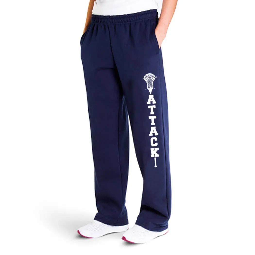 Men's Lacrosse Fleece Sweatpants, Elastic Waistband - Designed for Attack Position Lacrosse Players