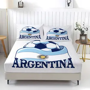 Football club patterned printed bed sheet, Bedsheet Sets, including 1 bed sheet and 2 pillowcases, anti slip dust cover suitable for bedrooms and guest rooms, suitable for personal use or gift giving