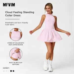 Women's High Neck Tennis Dress Sleeveless Wrap Dress Built-in Shorts Golf Sports Dress Workout Jumpsuit,summerwins