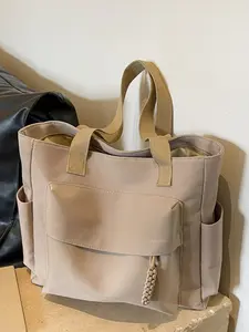 Fashionable and trendy handbag, versatile textured wide-strap tote bag, solid color casual niche shoulder commuter bag, student class commuter bag, suitable for daily matching, commuting and other scenarios, Lightweight Shoulder Bag