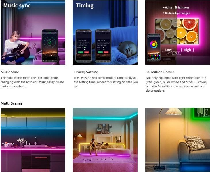 300FT (3 x 100FT) Smart RGB Led Strip Lights Color Changing Time Setting Music Sync Led Lights with both App and Remote Control,for Halloween Christmas Lights 300FT (3 x 100FT) Smart RGB Led Strip Lights Color Changing Time Setting Music Sync Led Lights with both App and Remote Control,for Halloween Christmas Lights