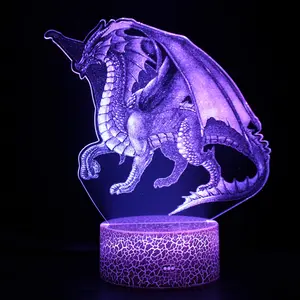 Acrylic carved 3D desk lamp, small night light, dinosaur shaped light, remote control LED visual stereoscopic night light 3