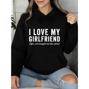 I Love My Girlfriend Hoodie Black Romantic Gift Personalized Unisex Women Winter Cozy Fleece Hooded Long Sleeve Suitable For All Outfits Made In Usa Casual Solid