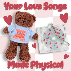 Personalized Valentine’s Playlist Gift Bundle – CD Keychain + Teddy Bear, Tap to Play Your Love Songs