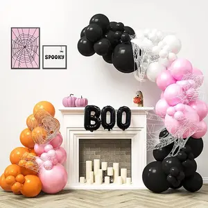 Halloween Balloon Arch Kit 80 Pcs - 5/10/12/18 Inch Halloween Balloons Garland with 16" BOO Foil Balloon & Stretchy Spider Web For Halloween Party & Kids Birthday Decorations