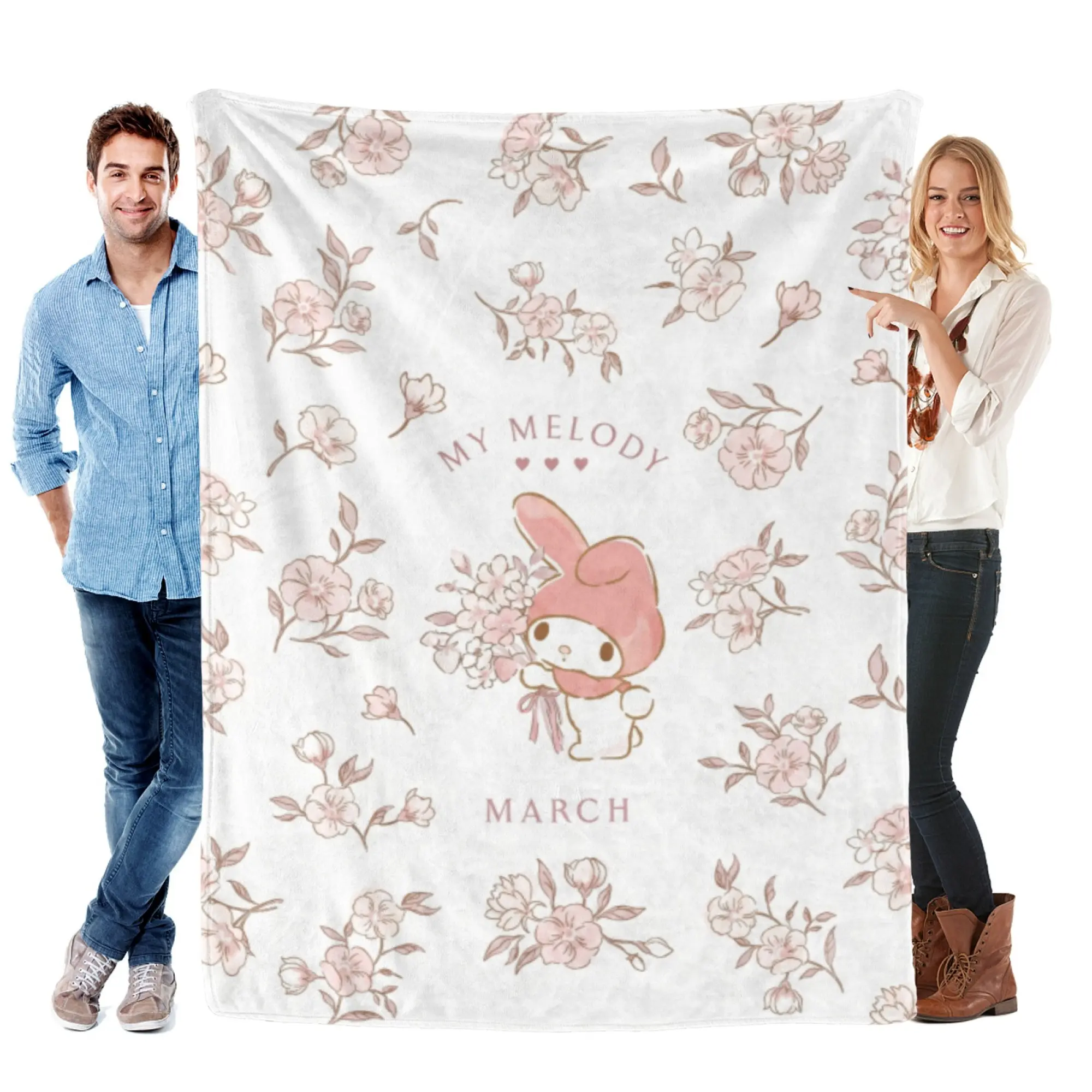 [SummerVibes] SANRIO CLASSIC My Melody Floral Soft Flannel Blanket, Vintage 2D Print Cozy Throw for Home Bedroom Decor, Couch, Office Nap & Kawaii Gifts