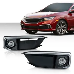 Fit For  2019-2020 Honda Civic Sedan Coupe Front Bumper Fog Lights+Switch+Bezels