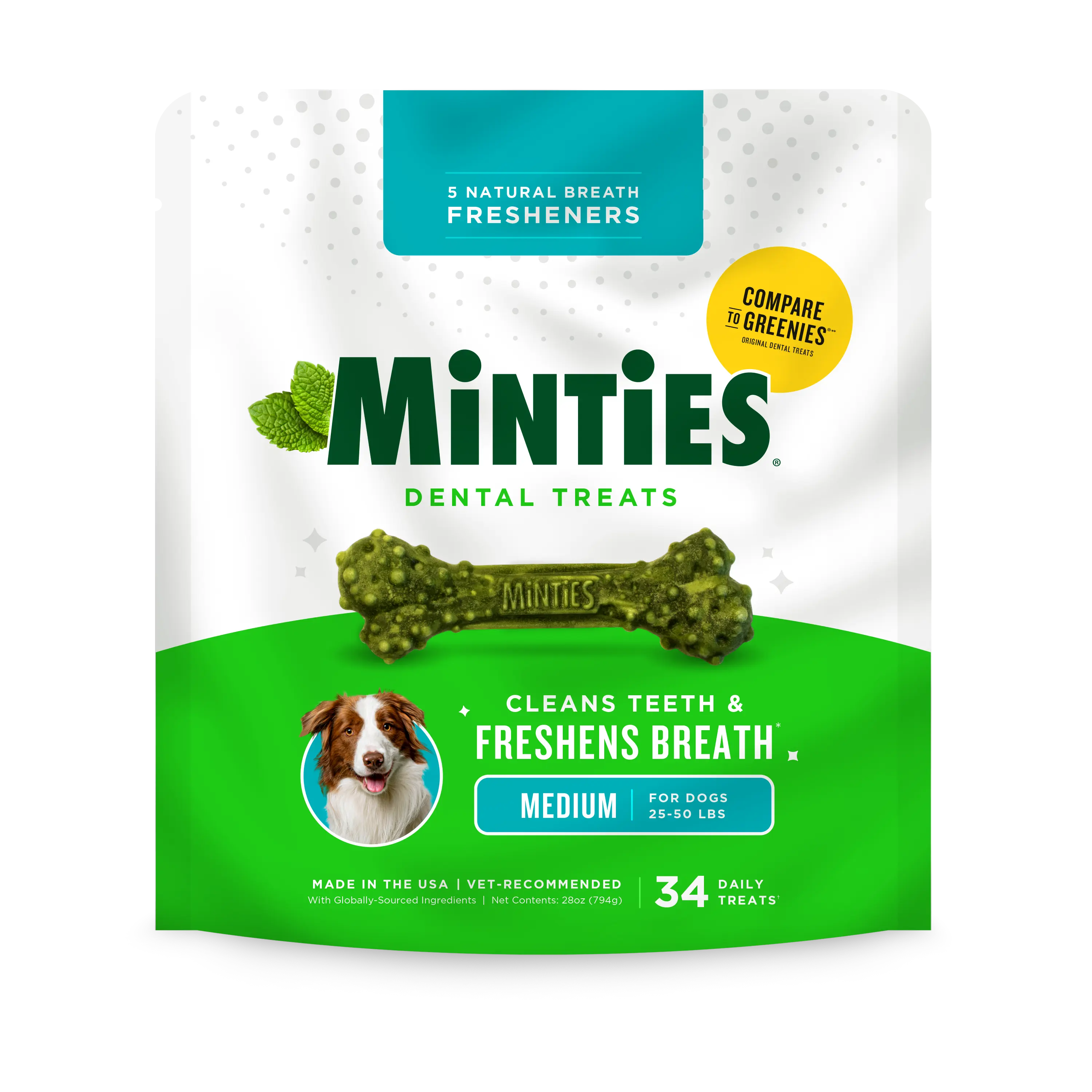 MINTIES Dog Dental Bone Treats - Dental Chews for Small, Medium, Large Dogs That Helps Remove Plaque and Tartar