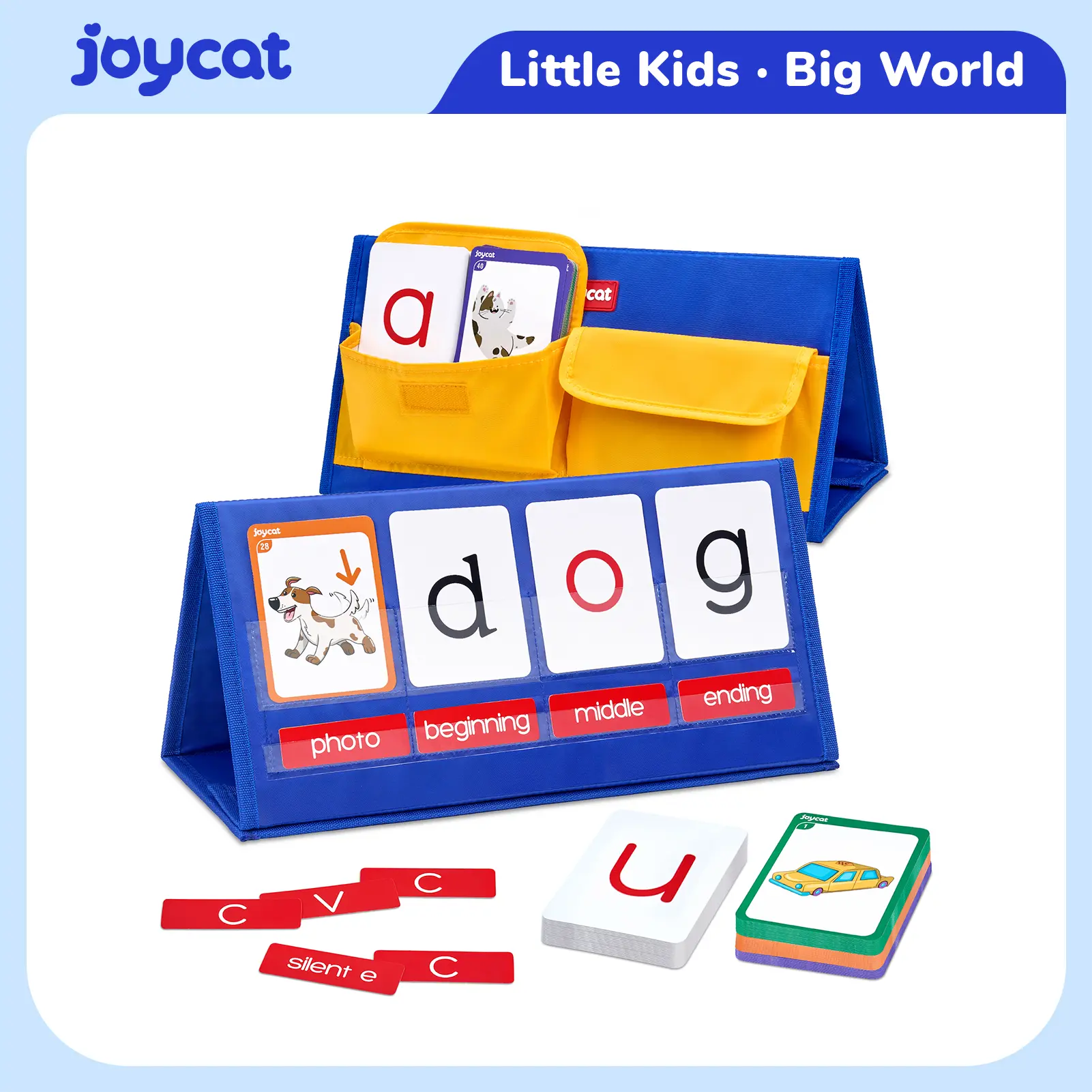 Durable Word Building Desktop Pocket Chart Tent Kit - Kids Learning Materials, CVC Words Phonics Games, Blending Spelling Board, Letter Cards, Flashcards for Alphabet Language Education (Ages 4-12)