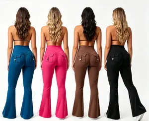 4-Pack Women's Wide-Leg Sports Pants, High-Waisted Cargo Fitness Yoga Pants with Hidden Pleats and Pockets; Seamless Wide-Leg Jogger Pants, Camouflage Casual Sports Pants, Women's Denim Bottoms, Ladies Long Pants, Streetwear Minimalist Style Workout Flare