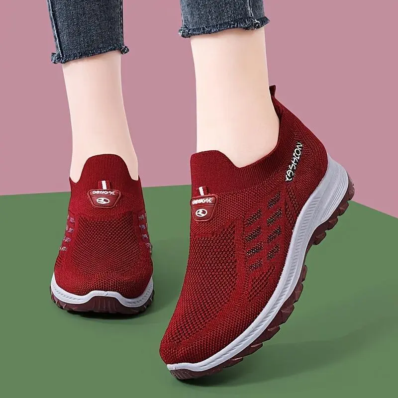 Women's Lightweight Comfy Shoes - Breathable Knit Slip-On Sneakers with a Cushioned, Slip-Resistant Sole for Daily Wear, Shoe, Walking Shoes