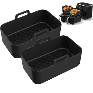 Silicone Air Fryer Liners 2 Pack, Reusable Liners for Ninja Dual Air Fryer Foodi Dz201, Dz401, Dz550, Cosori, Chefman, Instant Air Fryer, 6-In-1 8-10qt Baskets, Air Fryer Accessory Set
