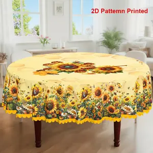 1pc, Spring Summer Themed Party Tablecloth, Butterfly Sunflower Bee Floral Printed Design, Rectangular/Round/Oval Table Cloth, Embossed Edges, Suitable For Picnic Dinner Kitchen Dining Room Decoration