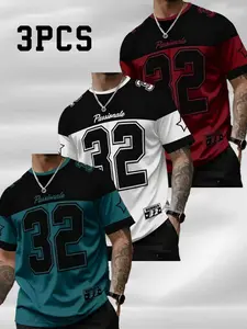 Men's 3-Pack Quick-Dry Breathable T-Shirts, Round Neck Short Sleeve Striped Sports Tees, Ideal for Gym, Swim, Casual Wear, Summer Activewear, Sporty T Shirt, Casual Sports Tops