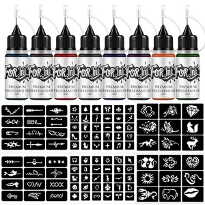 DIY Temporary Tattoo Makeup Kit, 8 Bottles Color Temporary DIY Ink & 102pcs Stencils Cosmetic Kit for Body Paint Fake Tattoos for Men & Women, Makeup Products, Christmas Gift