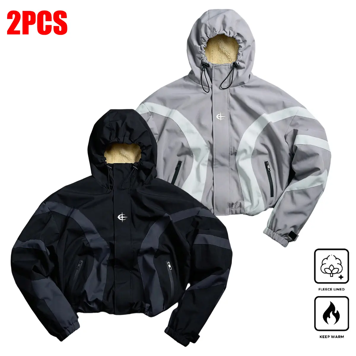Men's 2-Pcs Fleece-Lined Long Sleeve Hooded Jackets, Stylish Menswear Activewear Sportswear, Warm Outdoor Coat with Zippered Pockets, Hood Drawstring, for Casual & Athletic Autumn/Winter Use, Tops, Sweatshirts, Clothes
