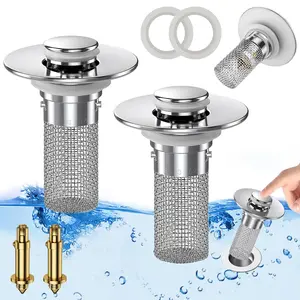 Bathroom Sink Drain Strainer, Pop Up Sink Drain Filter with Removable Stainless Steel Filter Basket Hair Catcher, Bathroom Sink Drain Stopper, for Us Bathroom Sink Stopper Replacement