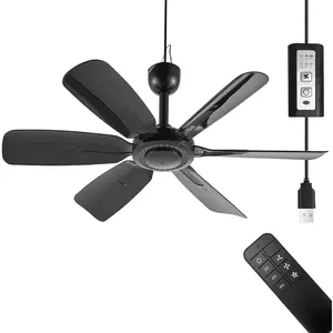 17.7" Inch Portable Ceiling Fan with Remote Control Timing 3 Speed,USB Plug In,5V DC ,6 ,Indoor/Outdoor RV Camping Tent Canopy,Gazebo,Beach,Hanging,Quiet,black