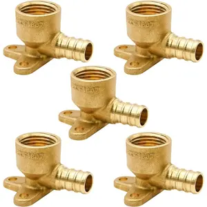 5 Pack Drop Ear Elbow Fittings, PEX 1/2" x 1/2" NPT Female Threaded Adapter Crimp Fitting, Brass, Full Port for PEX pipes in plumbing jobs (5 Pack)