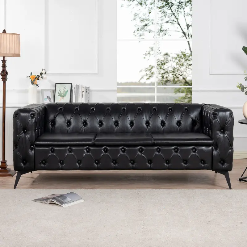 [SOIYELIFE] 84.06" Traditional Square Arm Sofa with Removable Cushions, Comfortable 3-Seater Design for Living Room