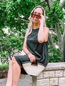 Varlie Natural Raffia Handbag with Tortoise Shell Handle with Attachable Shoulder Strap