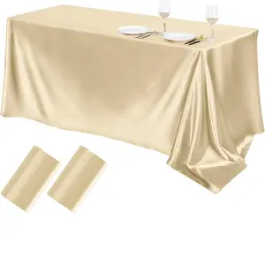 Champagne Colored Satin Tablecloth, Rectangular Soft Smooth, Luxurious Elegant Fabric, Ideal for Party Wedding Banquet Decorations, Holiday & Festival Use, Party Decoration Supplies