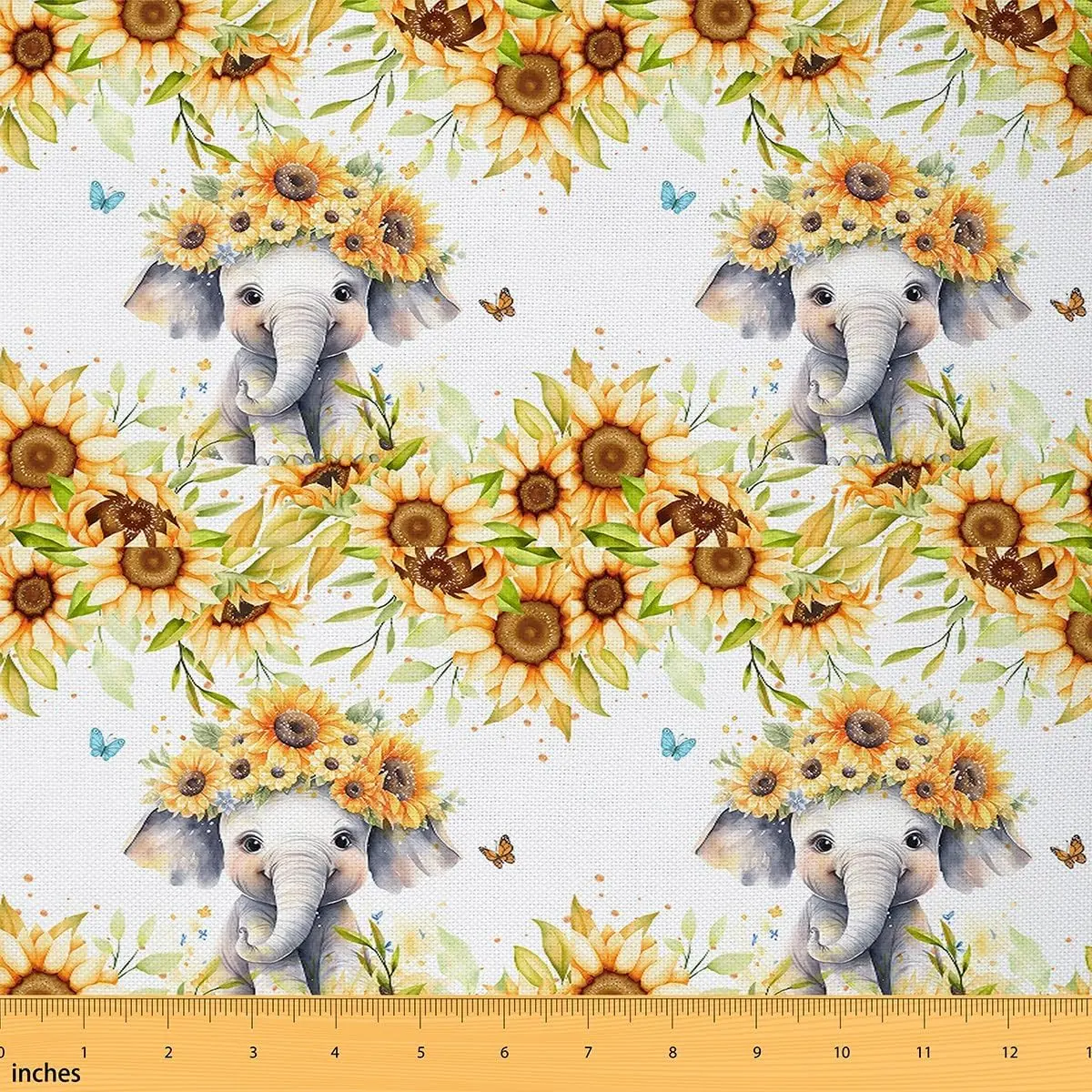 Feelyou Durable Polyester Woven Textile Fabric by the Yd - Waterproof, Cute Elephant & Elegant Floral Print Upholstery Fabric for DIY Reupholstery, Elegant Floral Fabric