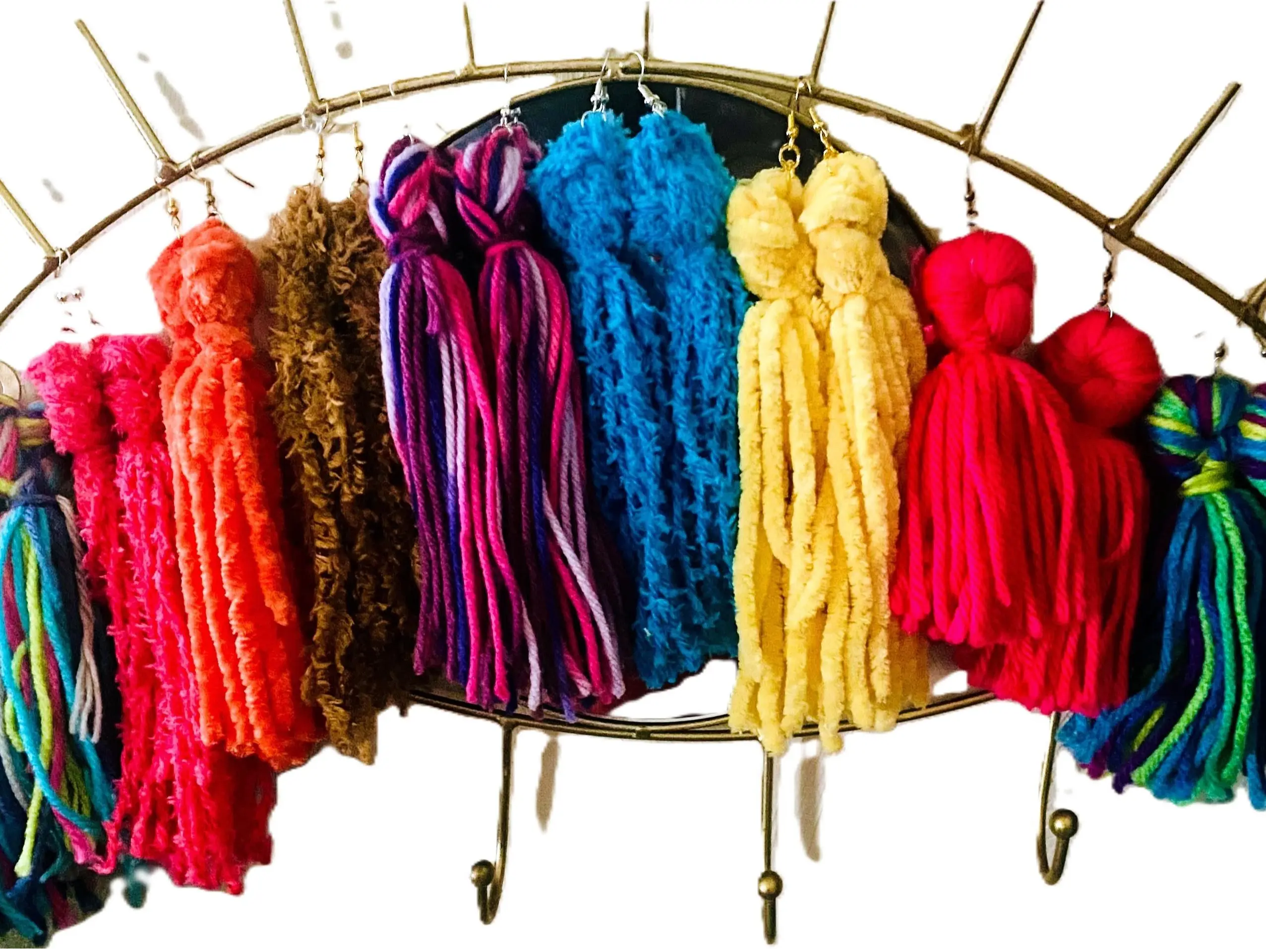 YM BFFS Women's Pink Tassel Drop Earrings - Ethnic Yarn Statement Pieces with Textured Fringe, Lightweight Hook Design for Casual Wear & Graduation Gift, Ear Glamm, Daily, Fabric, 1-Pack, Multi-Colors, All-Season, Tassel Fringe