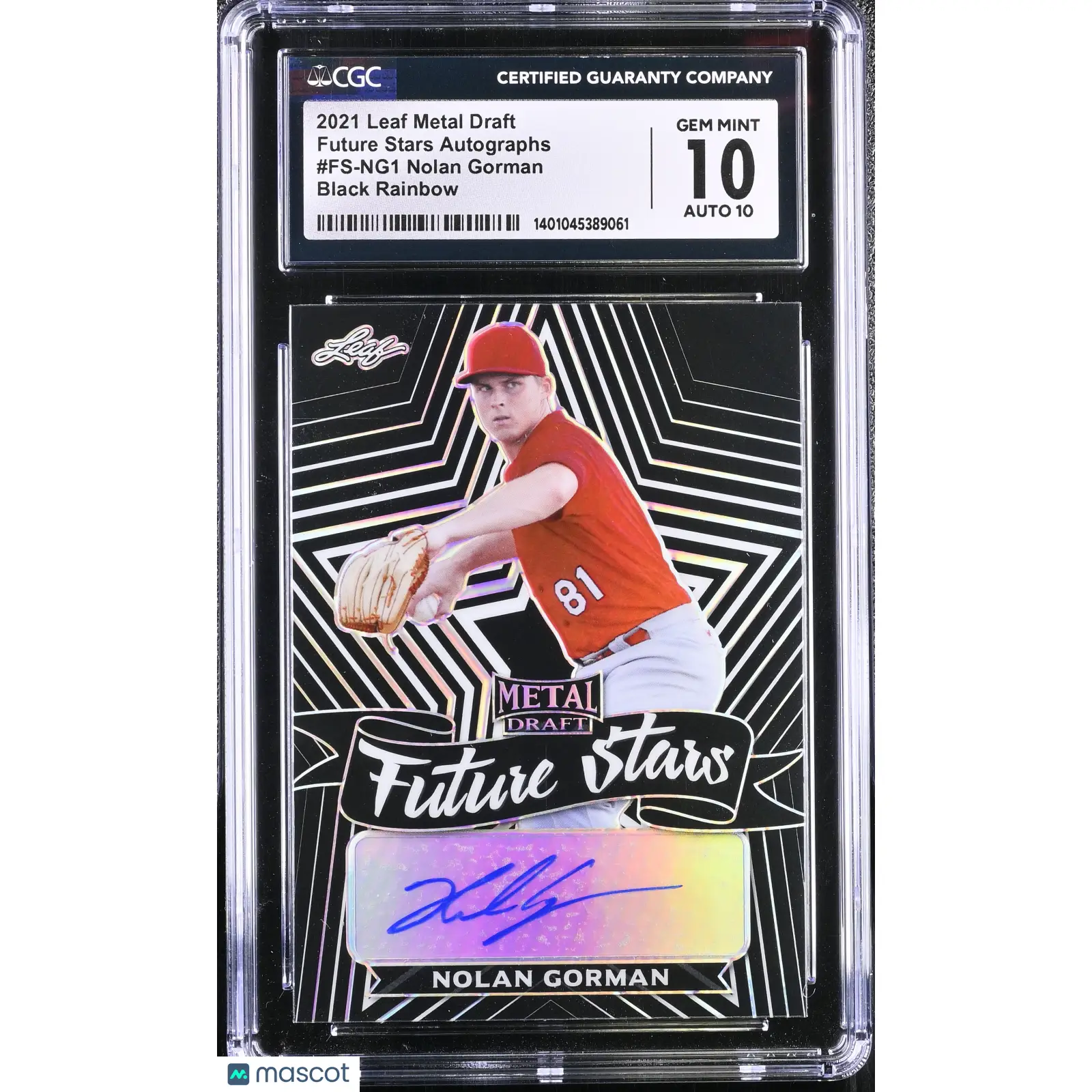 Nolan Gorman CGC 2021 Metal Draft #FS NG1 Black Rainbow 9/15 Baseball 10