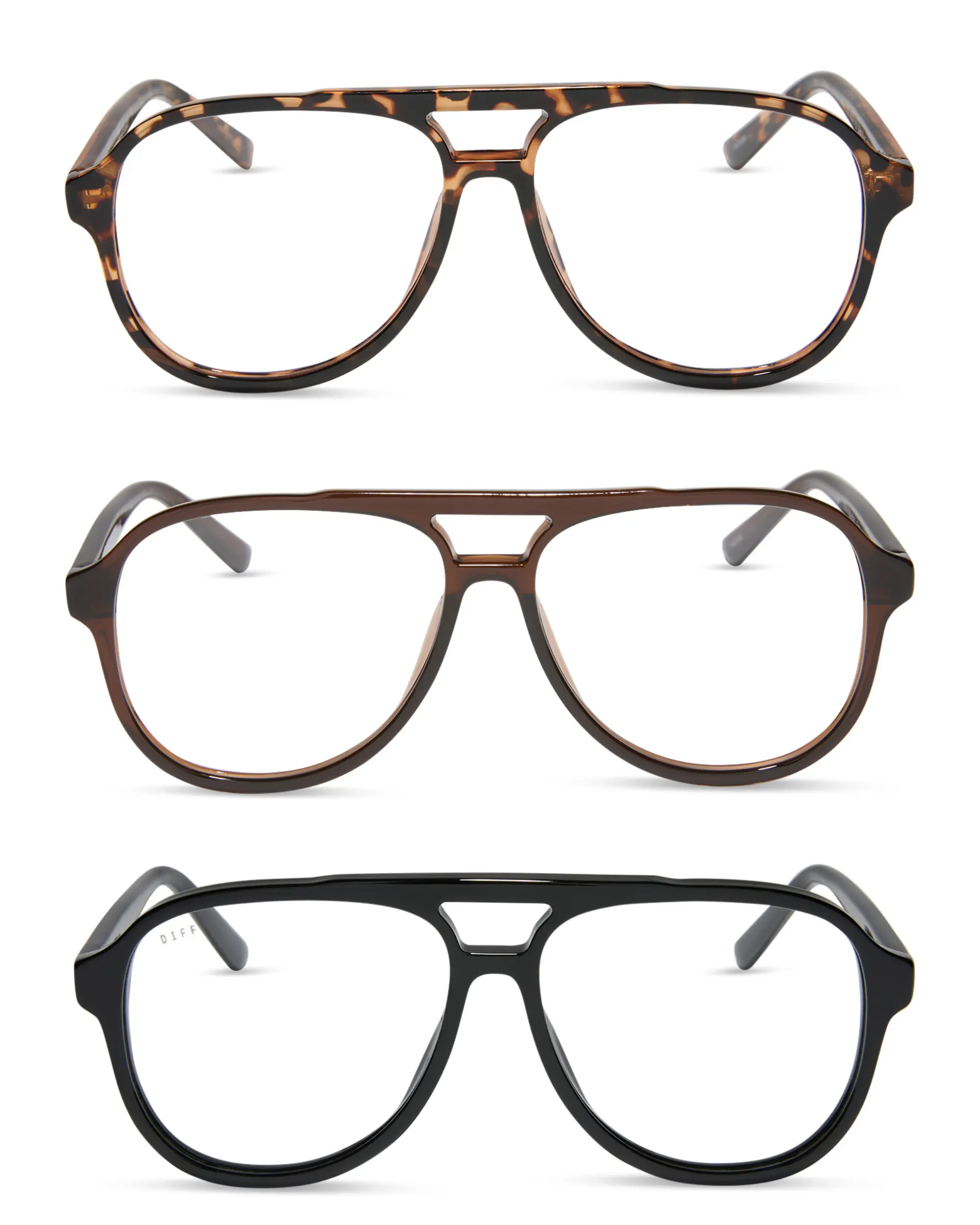 DIFF 3 Pack Tatum Aviator Reading Glasses - Black, Whiskey & Espresso Tortoise DIFF 3 Pack Tatum Aviator Reading Glasses - Black, Whiskey & Espresso Tortoise