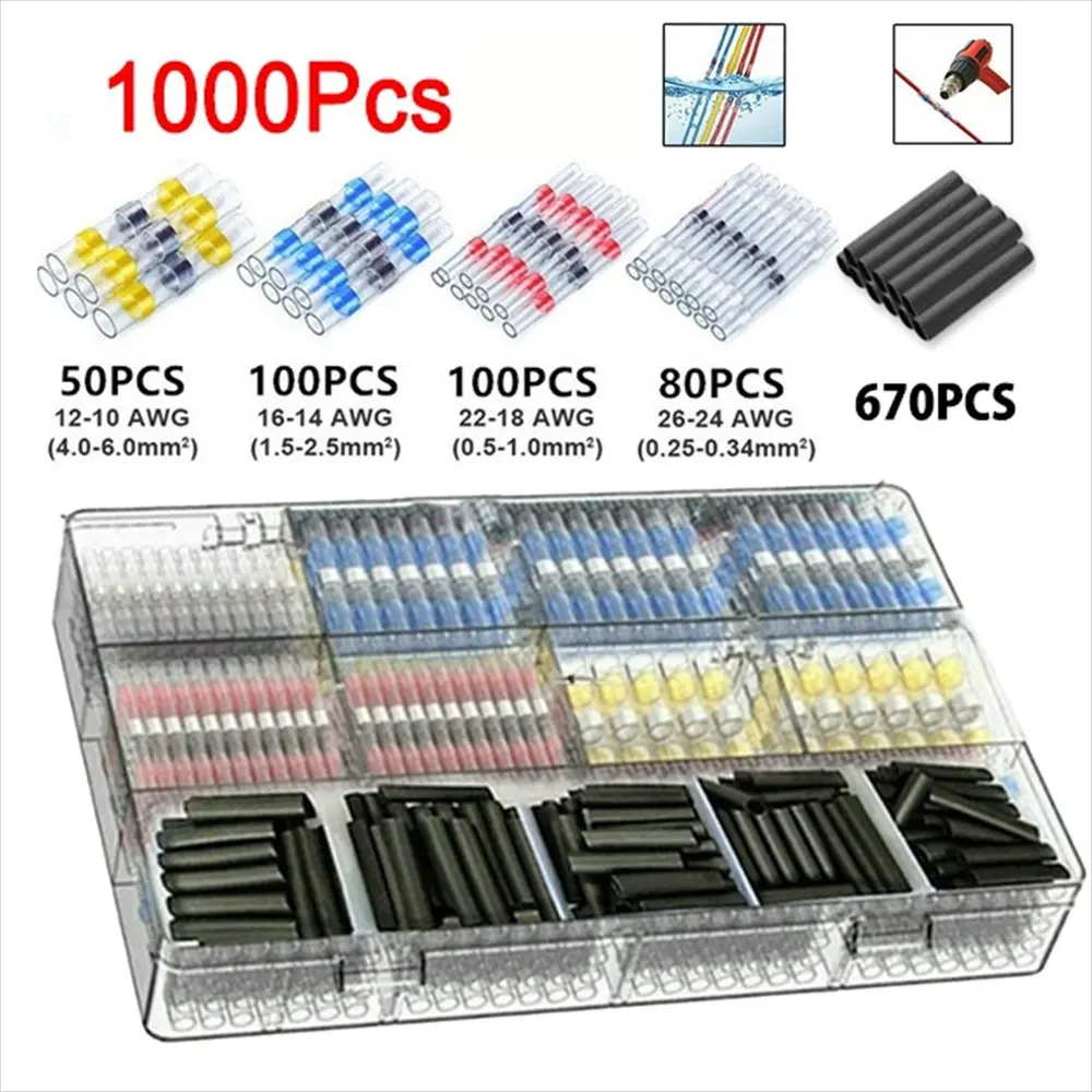 1000 Pieces Heat Shrink Tubing, Heat Shrink Solder Connector, Electrical Equipment Connection, Multi-Function Tools and Accessories, Cable Wire, Home