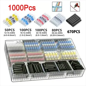 1000 Pieces Heat Shrink Tubing, Heat Shrink Solder Connector, Electrical Equipment Connection, Multi-Function Tools and Accessories, Cable Wire