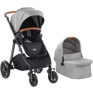 fathersdaygift VEVOR Travel System Stroller with Infant Bassinet, 2-in-1 Baby Cradle Stroller Combo, Reversible Seat, Easy One-button Folding, EVA Tires with Brake Aluminum Stroller Carseat Combo Set (Dark Gray)