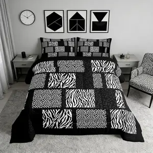 Feelyou Wildlife Animal Prints Comforter Set - Breathable Microfiber Duvet Set, Leopard Cheetah Zebra Skin Quilt, Soft Luxury Multi-Size Geometric Patchwork Modern Bedding Collection for Bedroom Use
