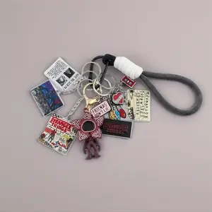 Stranger Things Inspired Keychain Set with Demogorgon Pendant Walkie-Talkie Alphabet Tags Retro Hawkins Icons Handmade Fan Gift for Collectors Upside Down Keyring Friends Don't Lie Keychain stranger  things  gifts