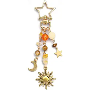 Sun and Moon Keychain Colorful Star Beads Gemstone Charm, Y2K Aesthetic Purse Charm for Women, Men, Handbag & Backpack Decoration