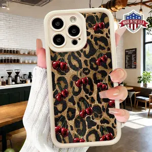 Trendy Leopard Cherry Pattern Design Case,phone Case Suitable for Iphone 11/12/13/14/15/16/17 Pro Promax Plus Air and Samsung S22/S23/S24/S25 Plus Ultra Fe,Shockproof Anti Drop Protective Slim Lightweight TPU Phone Cover