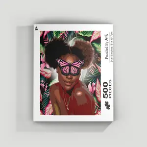 Pink Puff - Puzzled By Art Signature Puzzle for Adults, Black Art Jigsaw Puzzles, 1000 Pieces, Vibrant Art Celebrating Culture & Diversity, Difficult Challenging, 24x18in