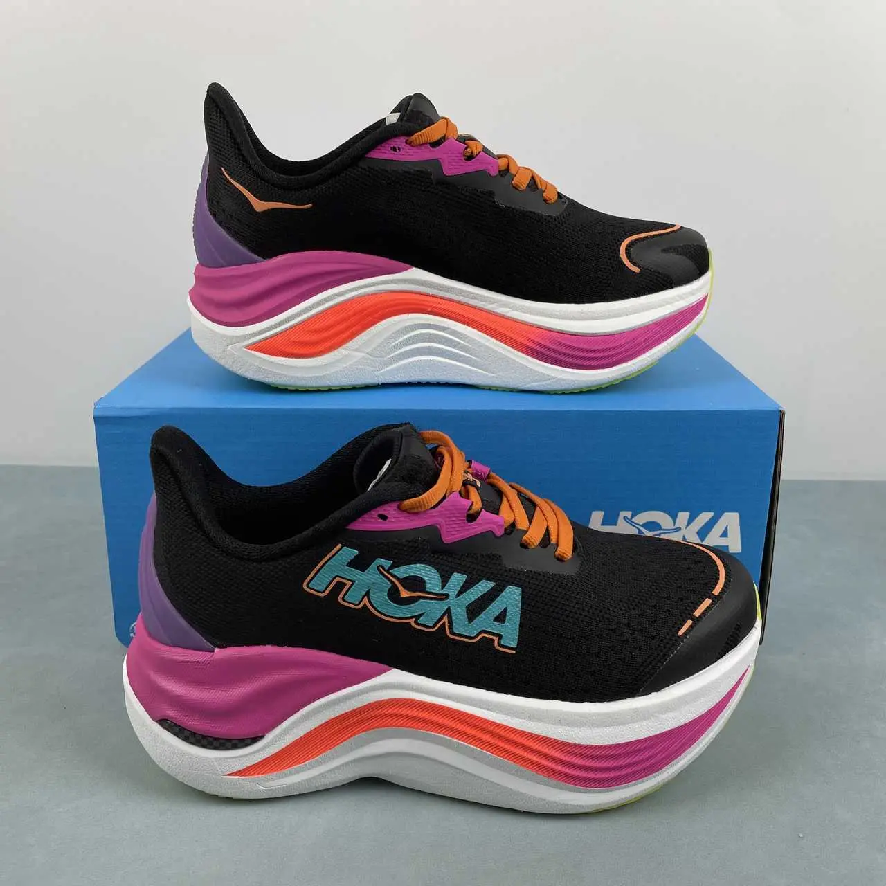 Breathable Knit Mesh Sneakers Black Base Pink Orange Wave Layer Thick Sole Lightweight High Cushion Non Slip Outdoor Running Casual Shoes For Men Women