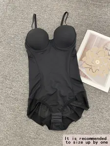 Women's Deep V Backless Body Shaping Bodysuit, Ruched Design Sheer Top, Regular Length Casual Shapewear Underwear for All Seasons