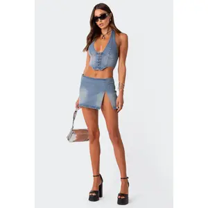 Katrina Slitted Denim Mini Skirt