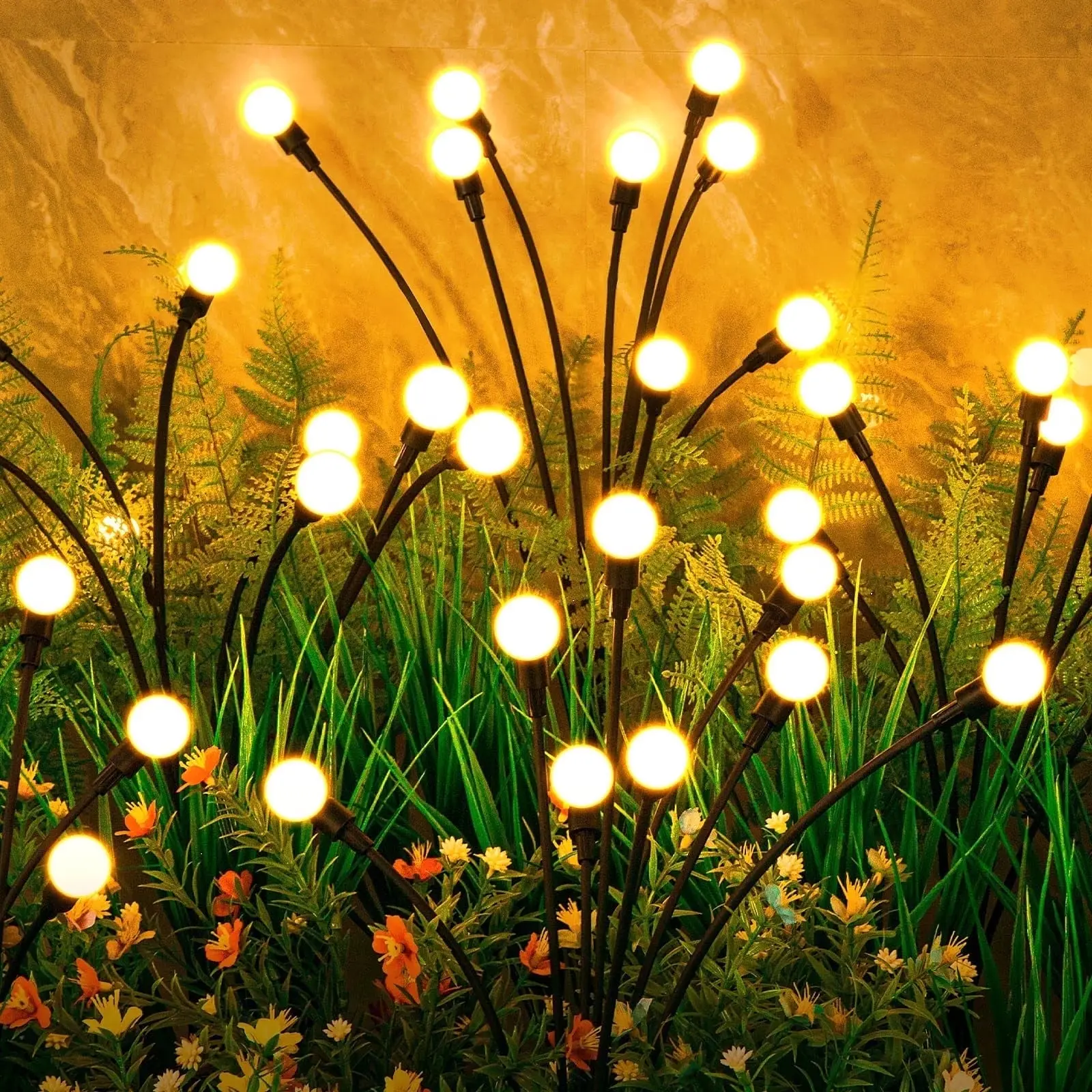 CHARKEE 6-Pack Outdoor Solar 48 LED Swaying Firefly Lights, Festive Style Glow-in-the-Dark Decor with LED Effects & Light-Up Feature for Backyard Glow Up, Garden Use