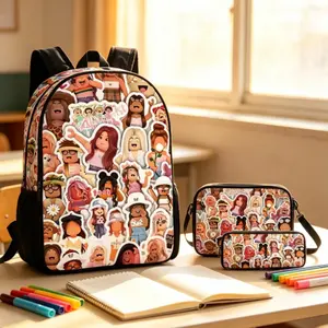 Cartoon Girls Backpack Set, Kids School Bag with Lunch Box & Pencil Case, Lightweight Daypack for Elementary Students, 1pcs