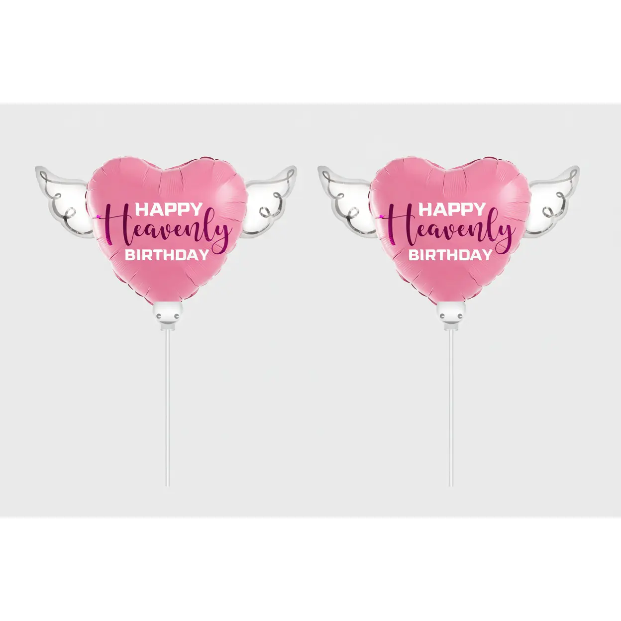 Happy Heavenly Birthday Memorial Balloon on a Stick 8" – Pink, Purple Script | 2-Pack