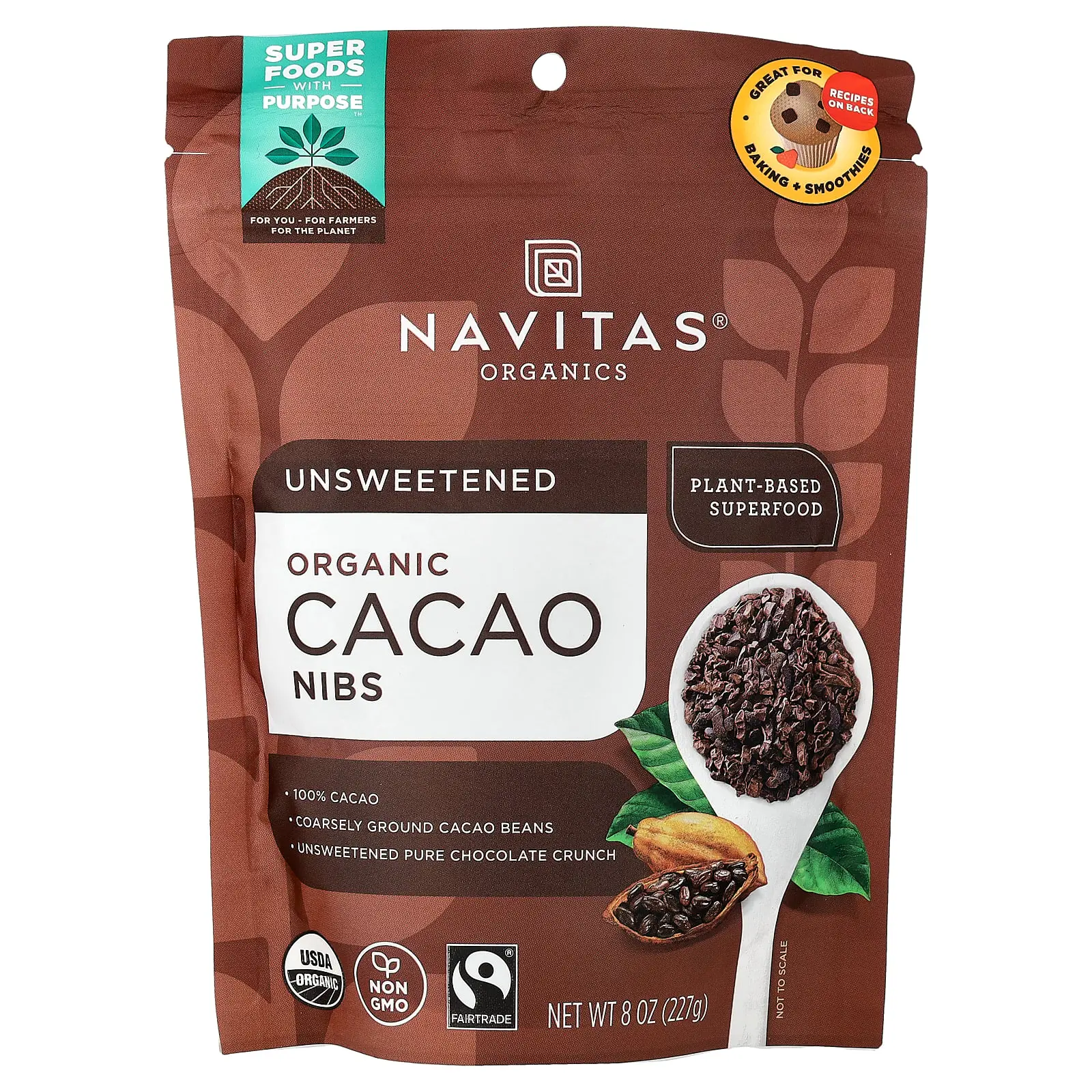 Navitas Organics Organic Cacao Nibs, Unsweetened, 8 oz (227 g)