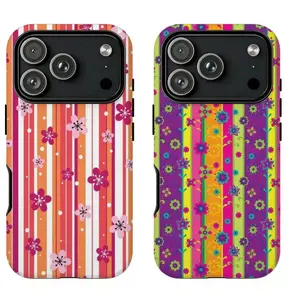 Vibrant Floral Stripe Phone Case | Retro Floral Stripe Aesthetic Protective Case, Compatible with iPhone 17/16/15/14/13/12/11 Pro Max/Plus and Samsung Galaxy S23FE/22/23/24/25 | Durable Phone Case | The Perfect Gift for Her