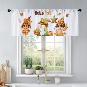 1 Pc Three Dwarf Pumpkins, Maple Leaves, Hello Fall, Autumn, Thanksgiving, Watercolor Printing, Kitchen Curtains, Short Curtains, Pole Design, Living Room, Bedroom, Bathroom, Home Decoration, 54 x 18 Inch