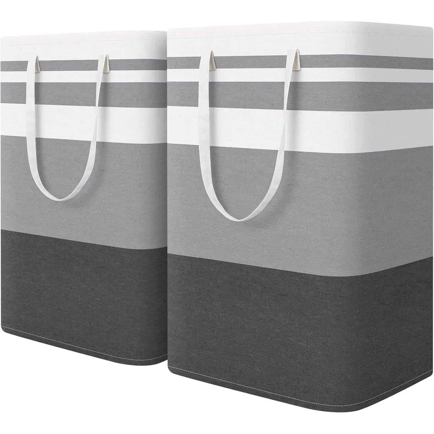 2 Pack Large Laundry Baskets, Waterproof, Freestanding Laundry Hampers, Collapsible Clothes Hamper with Reinforced Handles in Laundry Room, College Dorm, Bathroom, Bedroom (Grey, 75Lx2)