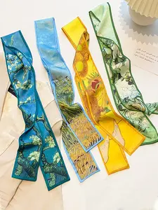 4 Pcs / 1 Set Oil Art Elegant French Style Artistic Design Polyester Scarf Set, Oil Painting Striped Design, Vintage Headband, Woven Ribbon, Multifunctional Accessory for Women & Girls